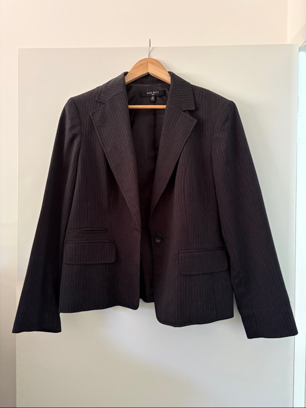 Nine West Dark Charcoal Pinstripe Tailored Blazer